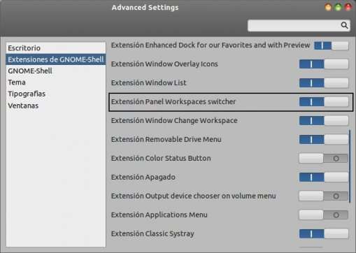 Gnome 3.2 en Oneiric y Precise – Extension Cambiador de Espacios de Trabajo