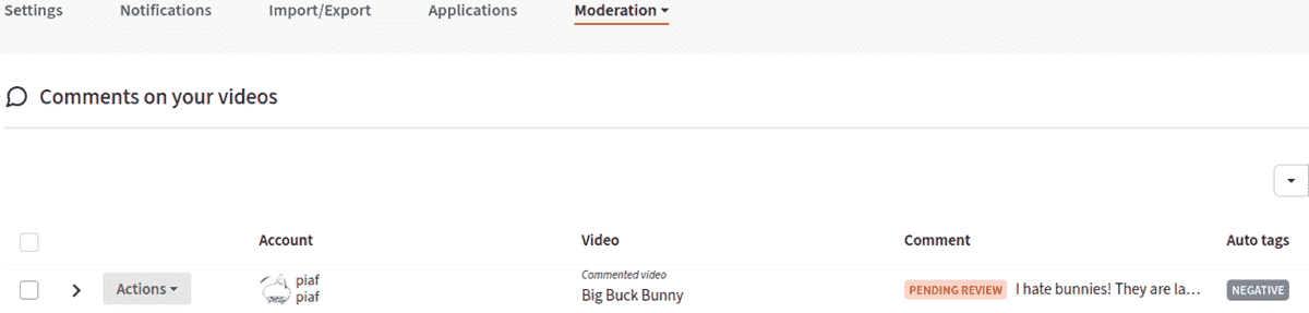 moderation comments videos list